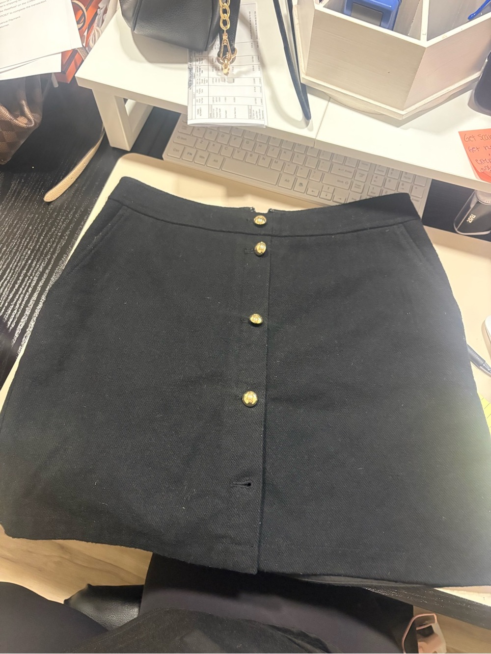 LOFT Black Mini Skirt with Gold Buttons